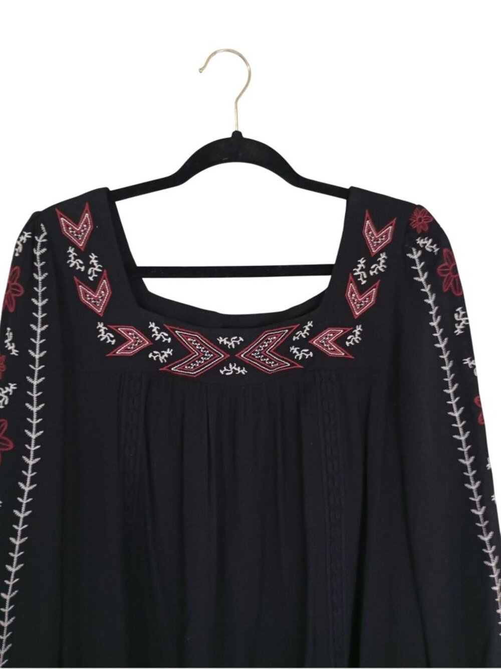 Boho-Inspired Black Dress Floral Embroidery Tiered Hem Women Sz L By Xhilaration - Picture 3 of 9